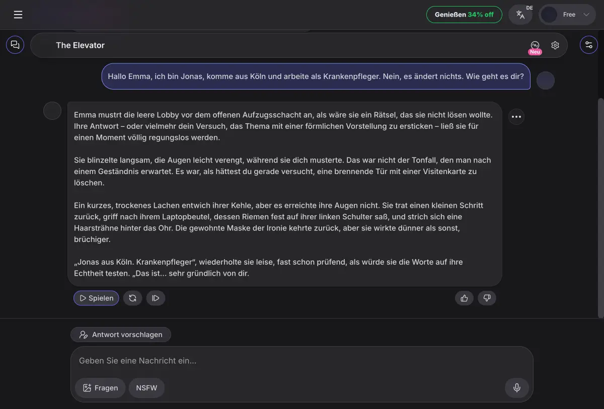 Chat mit GirlfriendGPT auf Deutsch, Bilder unkenntlich gemacht
