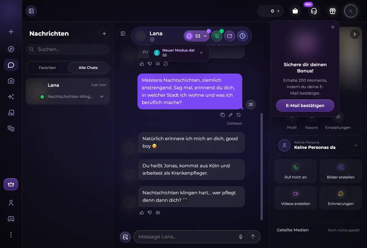 Chat mit Secrets AI auf Deutsch, Bilder unkenntlich gemacht